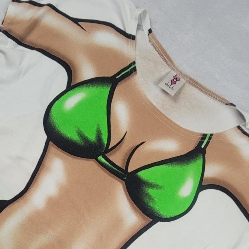 Body Dreams Bikini Cover Up T-Shirt Green Graphic Novelty Beach Top Made in USA